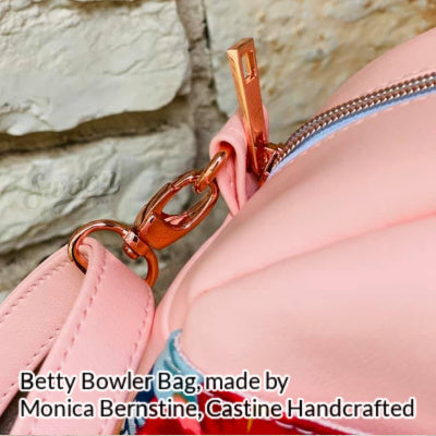Betty Bowler Bag Sewing Pattern  made by Monica Bernstine Castine  pink floral buckle view