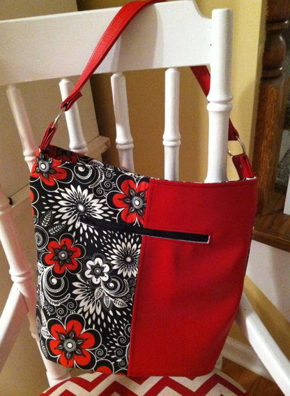 Bonnie Bucket Bag Sewing Pattern red floral fabric