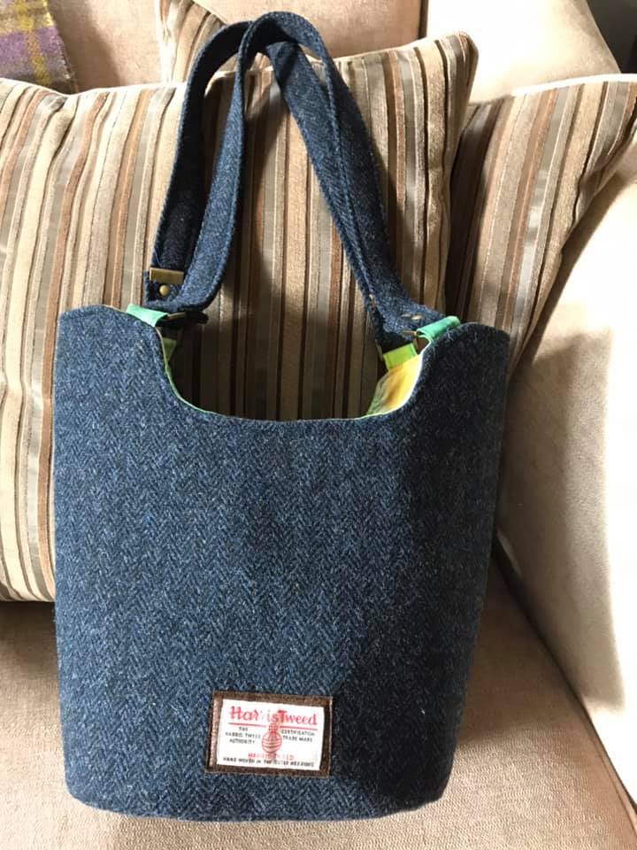 Bucket Tote PDF Sewing Pattern Harris Tweed fabric 