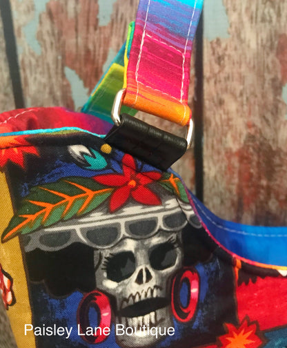 Bucket Tote PDF Sewing Pattern Rainbow skull fabric 