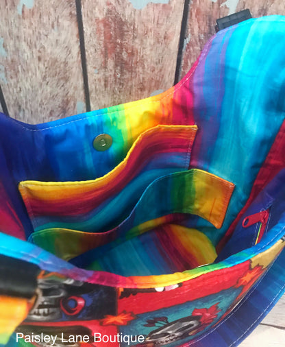 Bucket Tote PDF Sewing Pattern rainbow interior fabric 