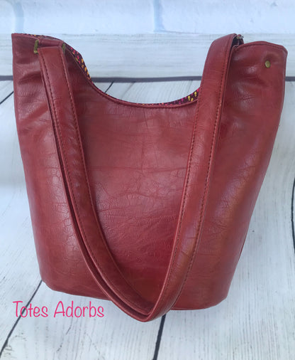 Bucket Tote PDF Sewing Pattern red leather bag 