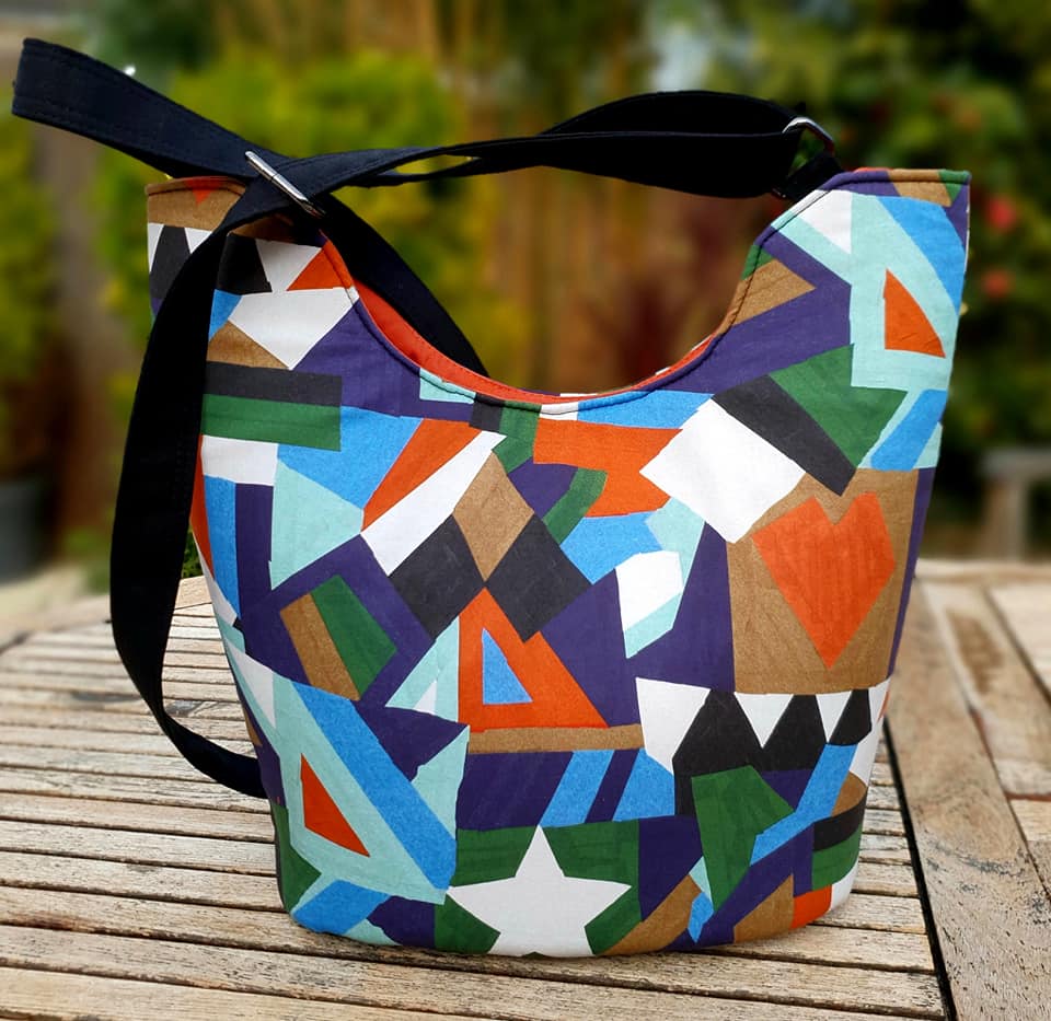 Bucket Tote PDF Sewing Pattern Geometric fabric 