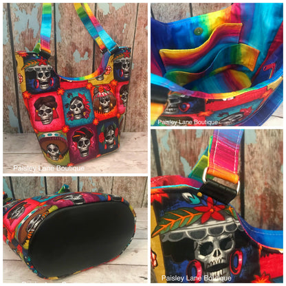 Bucket Tote PDF Sewing Pattern skull abric 