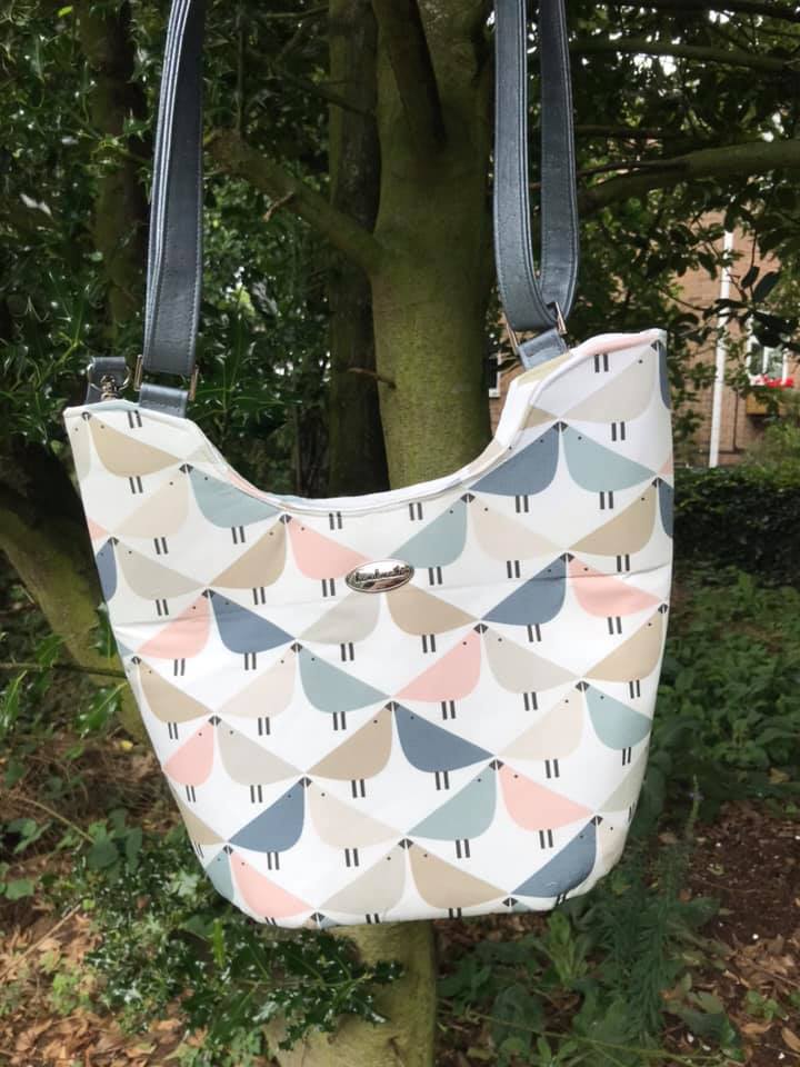 Bucket Tote PDF Sewing Pattern pastel fabric with bird print 