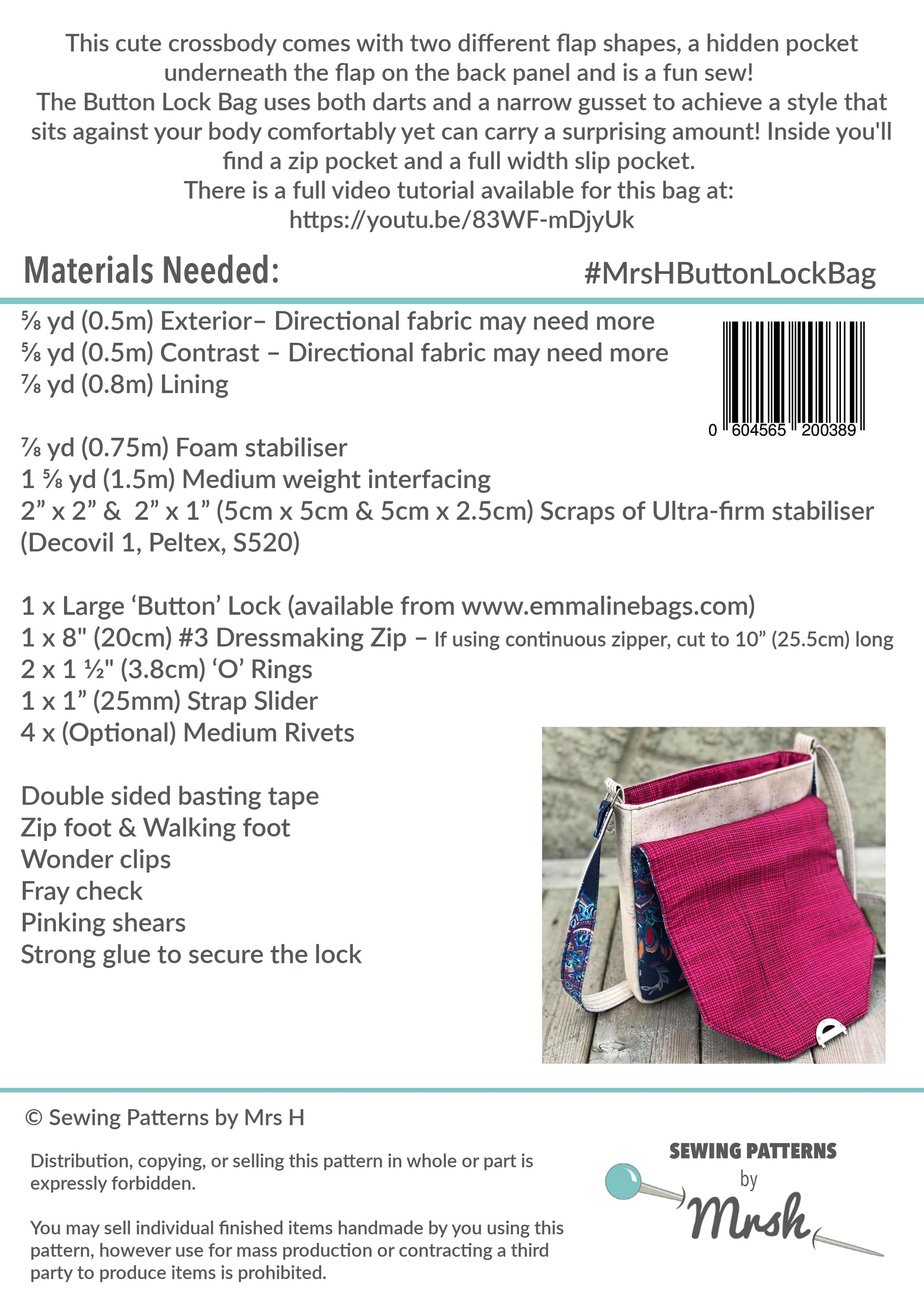 Button Lock Bag PDF Sewing Pattern back cover