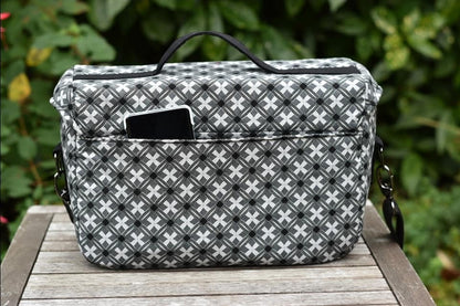 Camille Camera Bag Sewing Pattern made by Lynne Baldwin of Lynnes selections rear view
