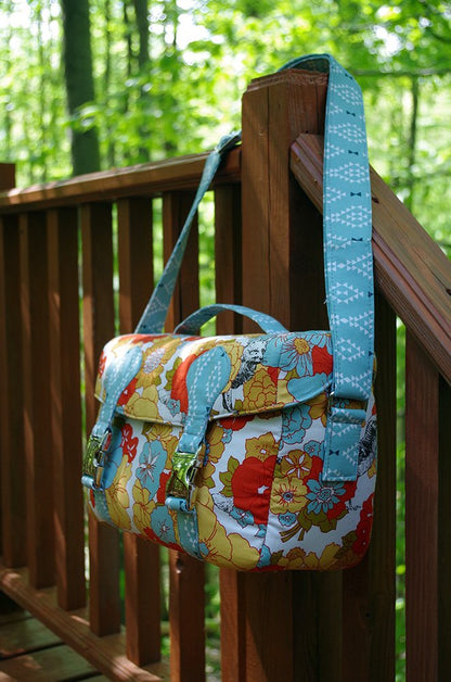 Camille Camera Bag Sewing Pattern  retro fabric front and side view