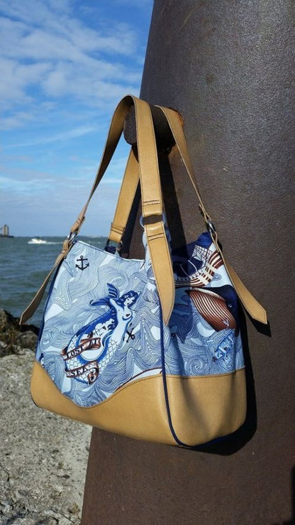 Charlotte City Tote Sewing pattern, mermaid fabric