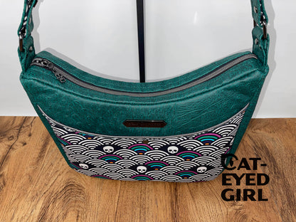 Classic Handbag PDF Sewing Pattern made by Krystal Leehy - rainbow and skull fabric