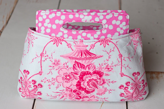  Coraline Clutch Sewing pattern  pink fabric