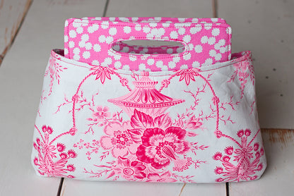  Coraline Clutch Sewing pattern  pink fabric