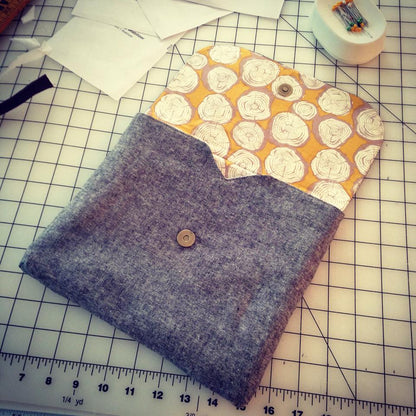 Dakota Tablet Clutch sewing pattern  open view with snapper 