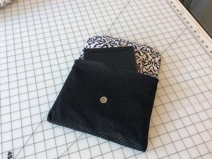Dakota Tablet Clutch sewing pattern  open view with snapper closure