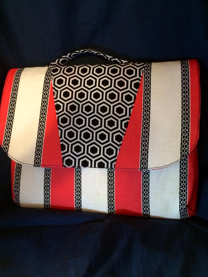 Dakota Tablet Clutch sewing pattern  striped and geometric fabric 