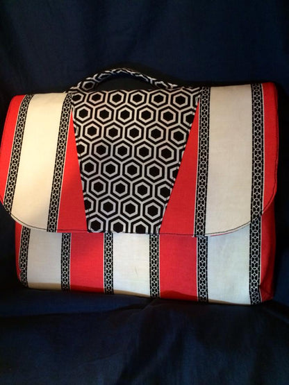Dakota Tablet Clutch sewing pattern  striped and geometric fabric 