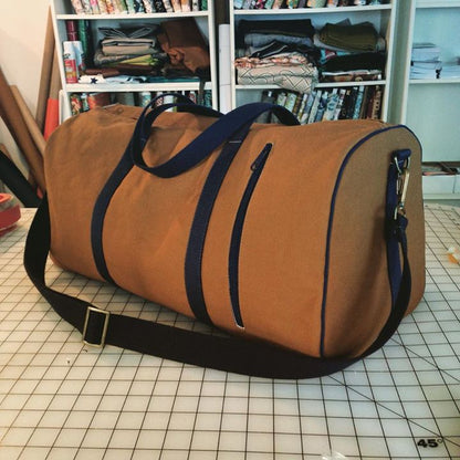 Dallas Vintage Duffel sewing pattern  made by Jennifer Greene tan fabric