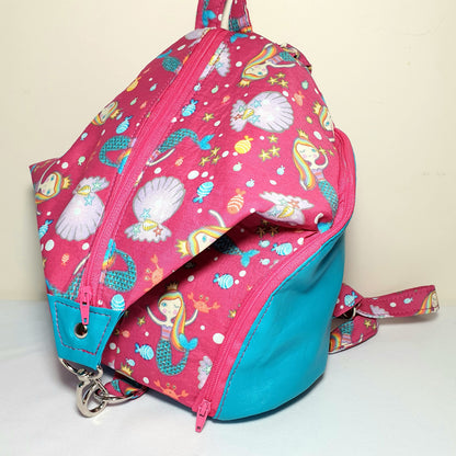 Denver Mini Backpack sewing pattern  made by Tori Seamslegit - mermaid fabric