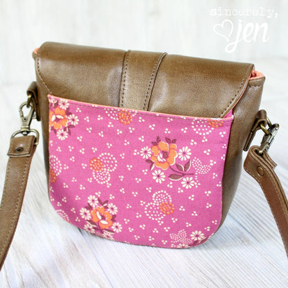 Dollie Mini Crossbody Sewing Pattern  made by Jennifer Greene floral fabric