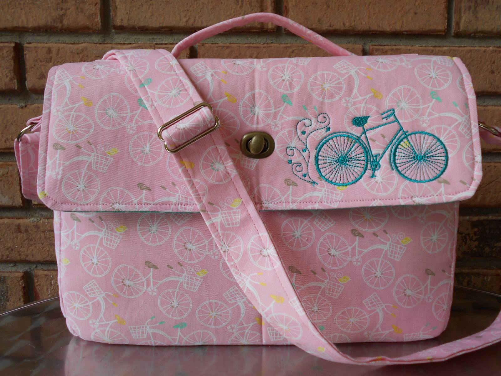  Dorian Messenger bag sewing pattern  pink fabric