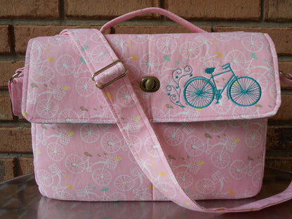  Dorian Messenger bag sewing pattern  pink fabric