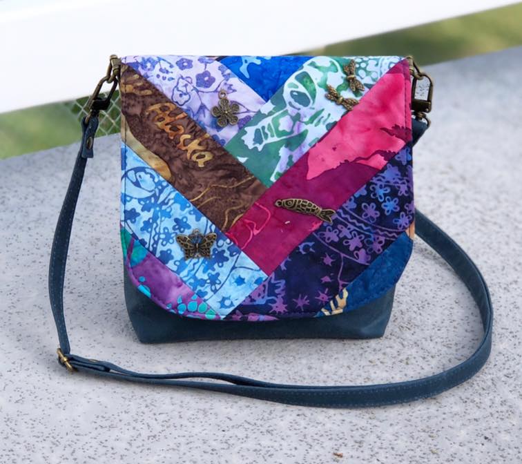 The Crossbody Bag PDF Sewing Pattern fish and butterfly detail 