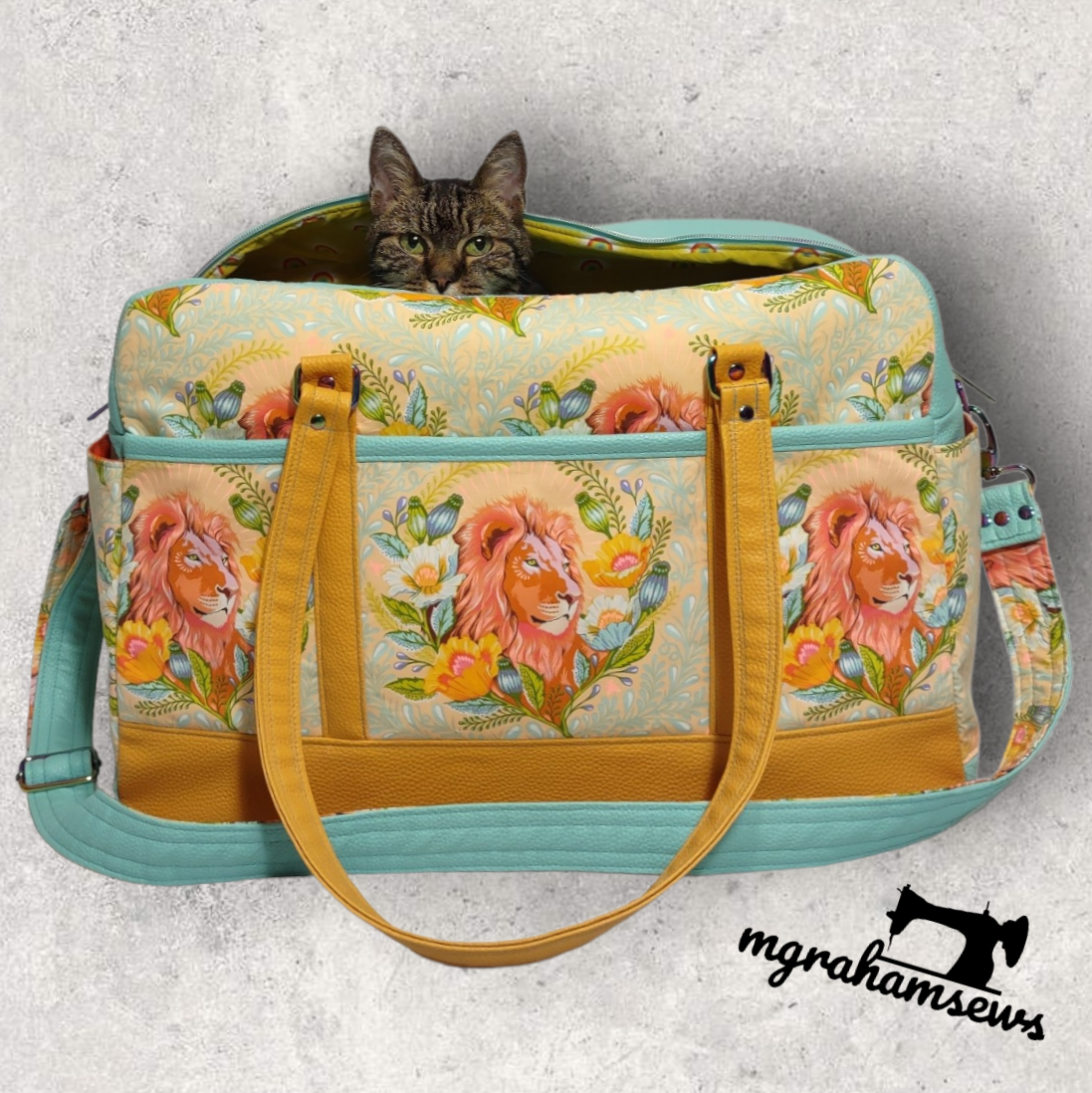 Getaway Bag Paper Sewing Pattern  made by Michelle Graham cat interior 
