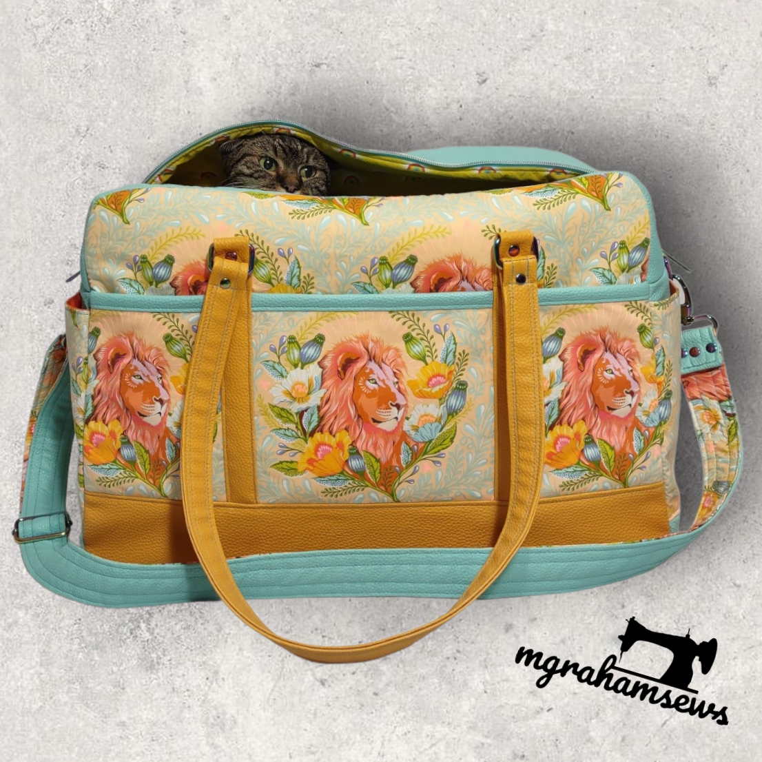 Getaway Bag Paper Sewing Pattern  made by Michelle Graham cat peeping