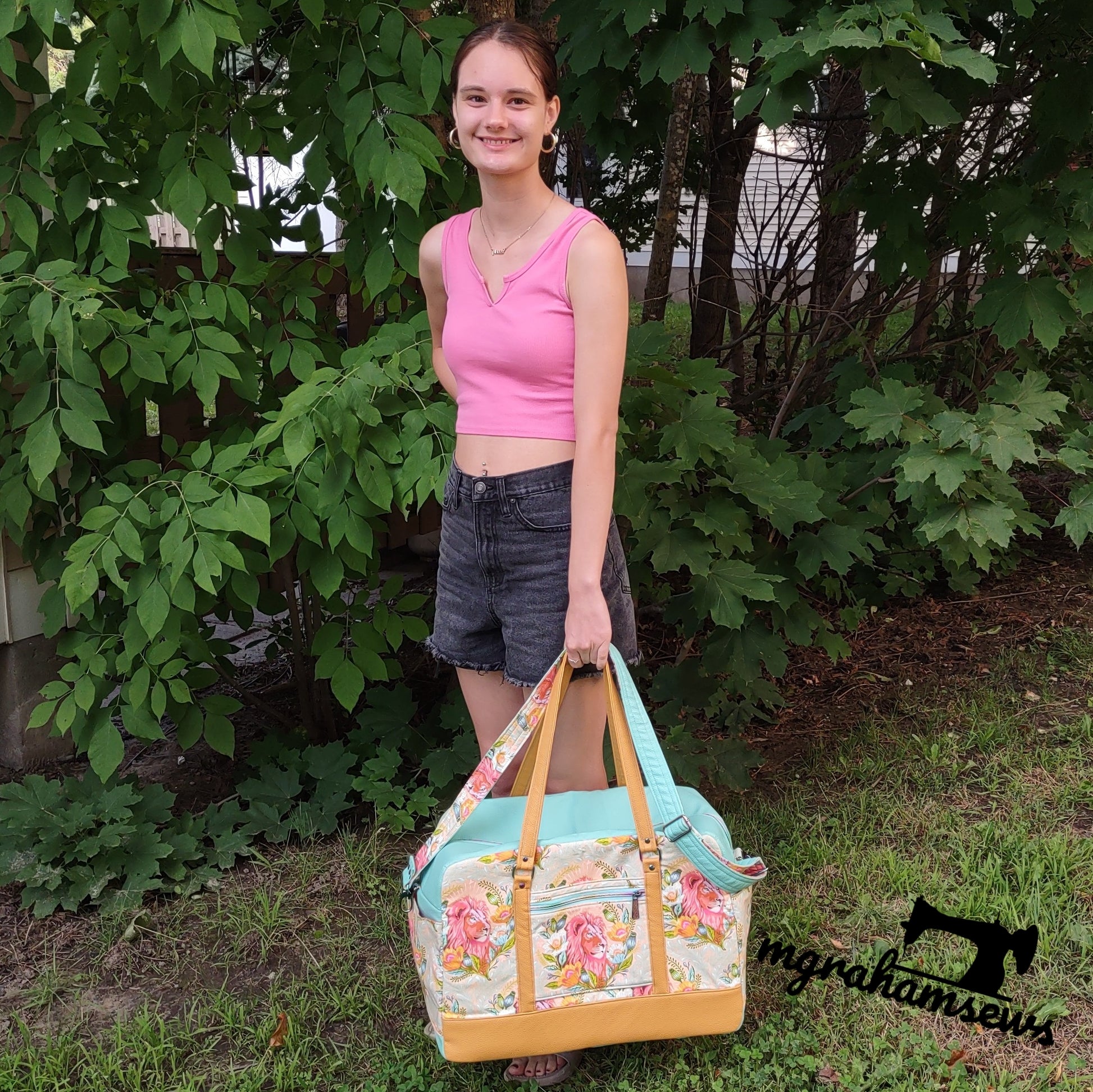 Getaway Bag Paper Sewing Pattern  made by Michelle Graham model holding