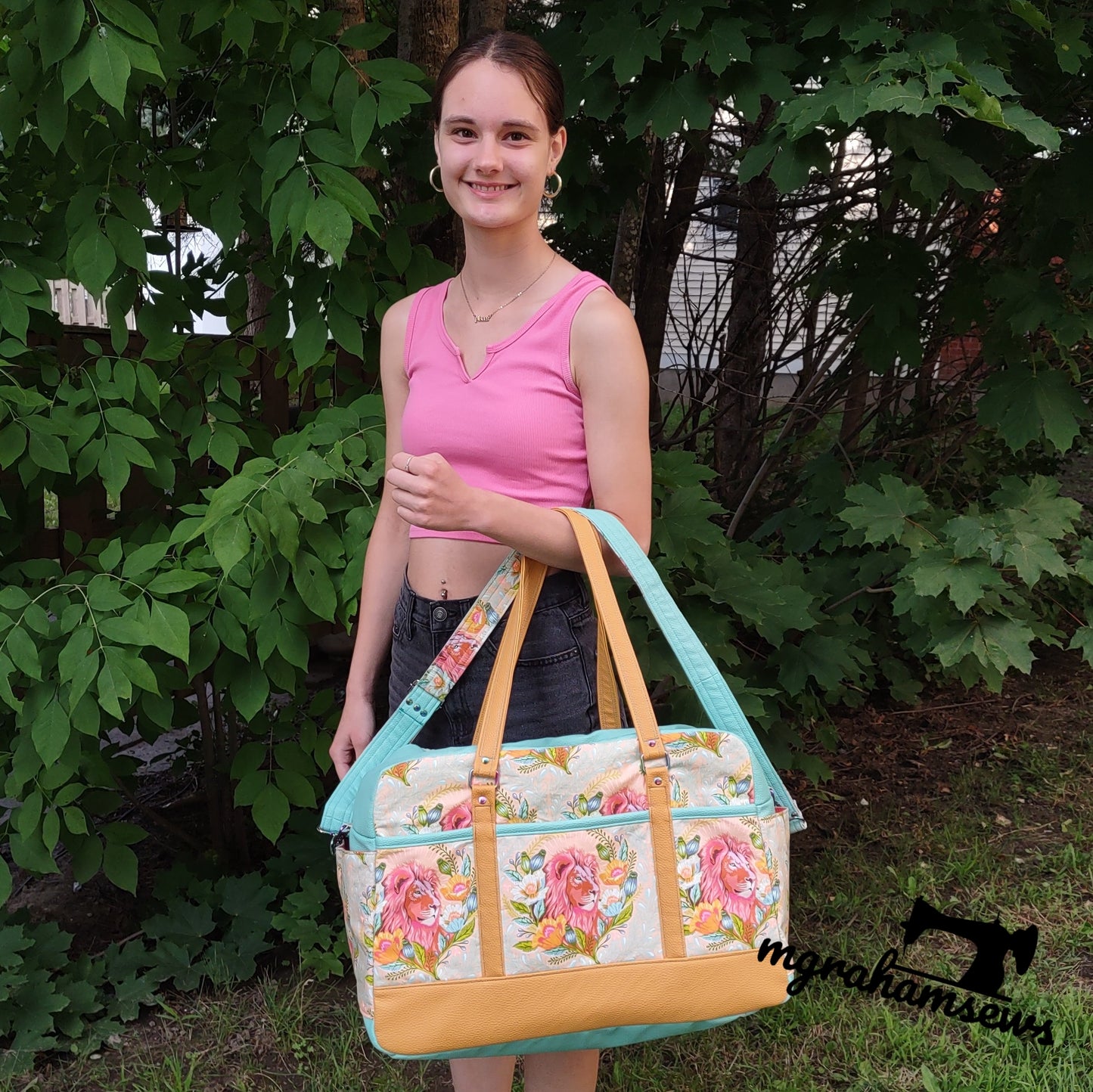 Getaway Bag Paper Sewing Pattern  made by Michelle Graham model on lower arm
