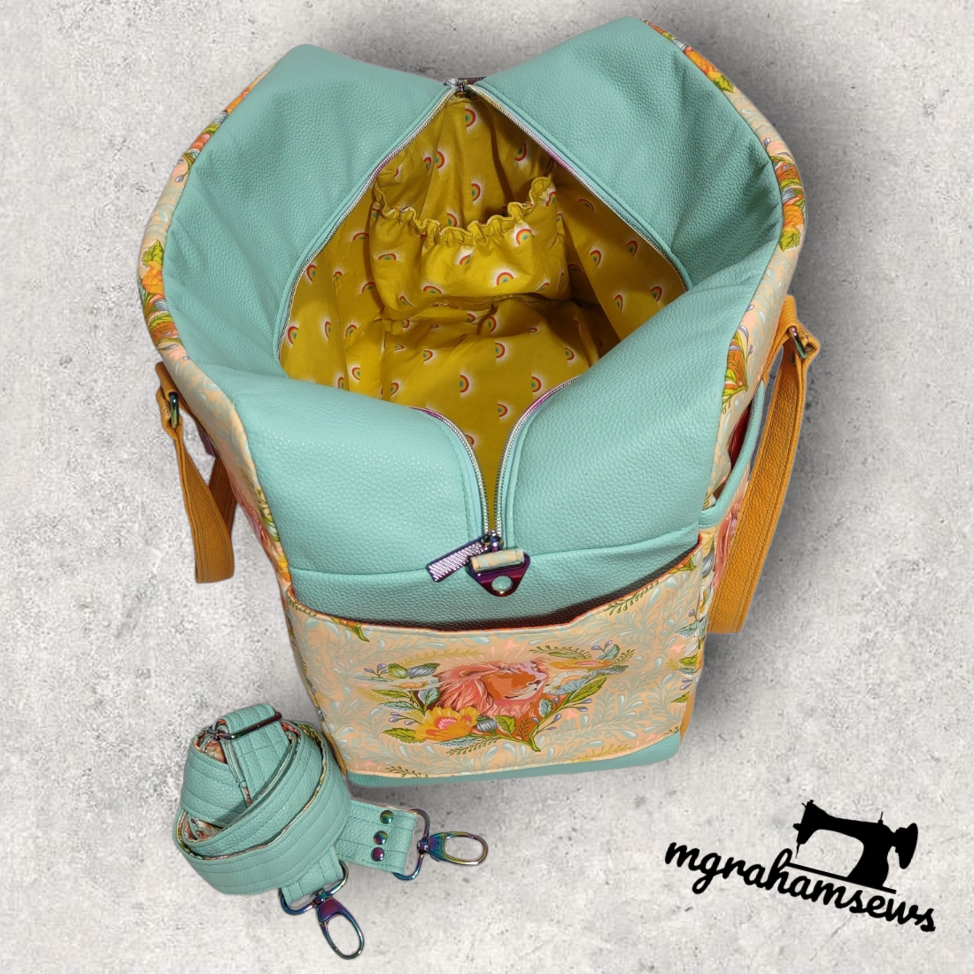 Getaway Bag Paper Sewing Pattern  made by Michelle Graham open with strap