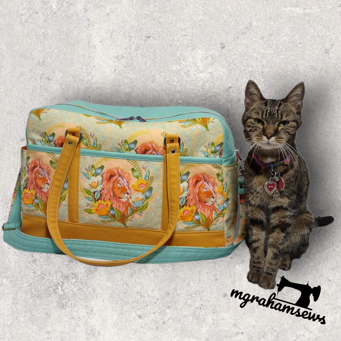 Getaway Bag Paper Sewing Pattern  made by Michelle Graham with cat  