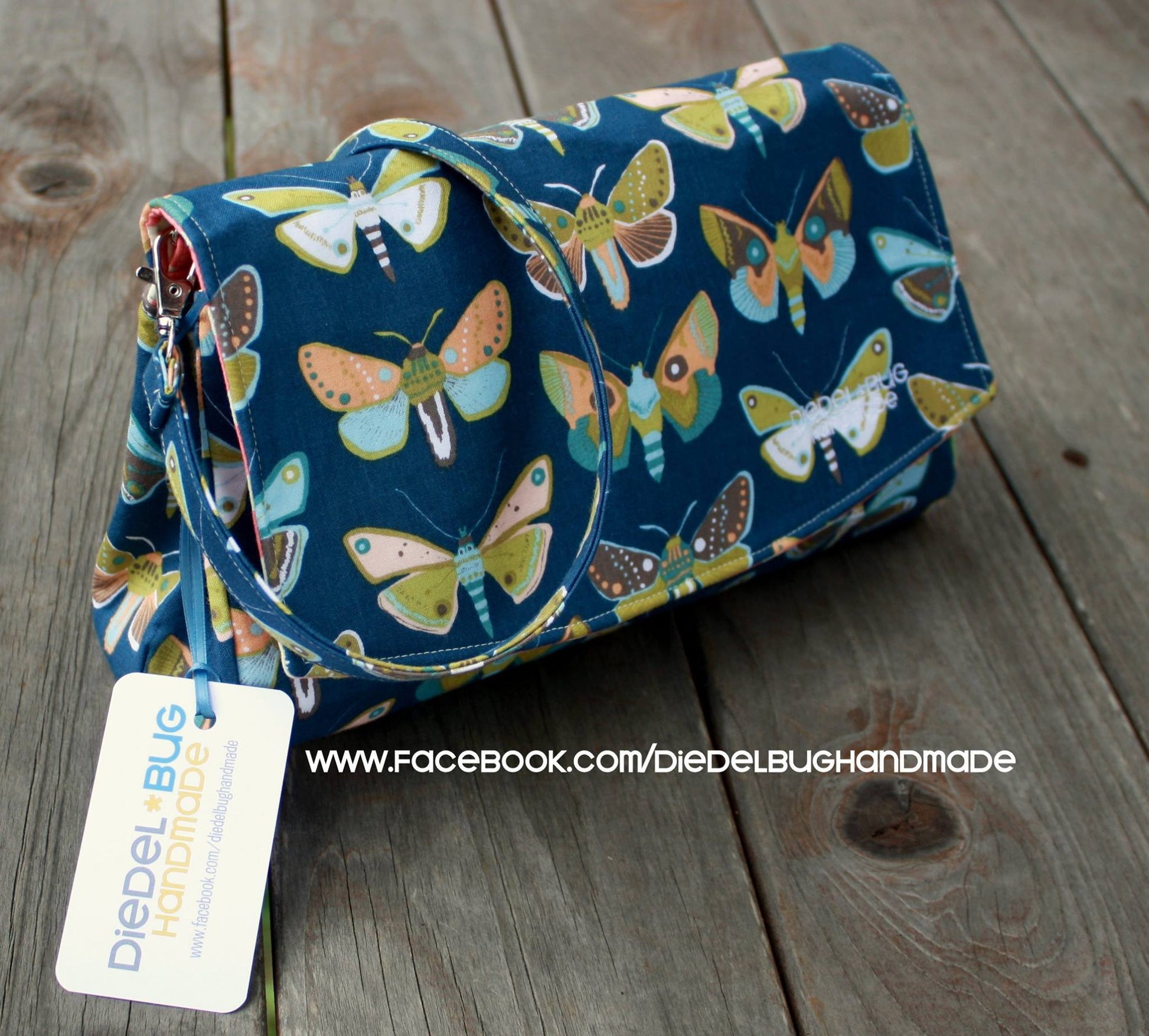 Glenda Convertible Clutch sewing pattern  butterfly fabric made by Diedel Bug Handmade 
