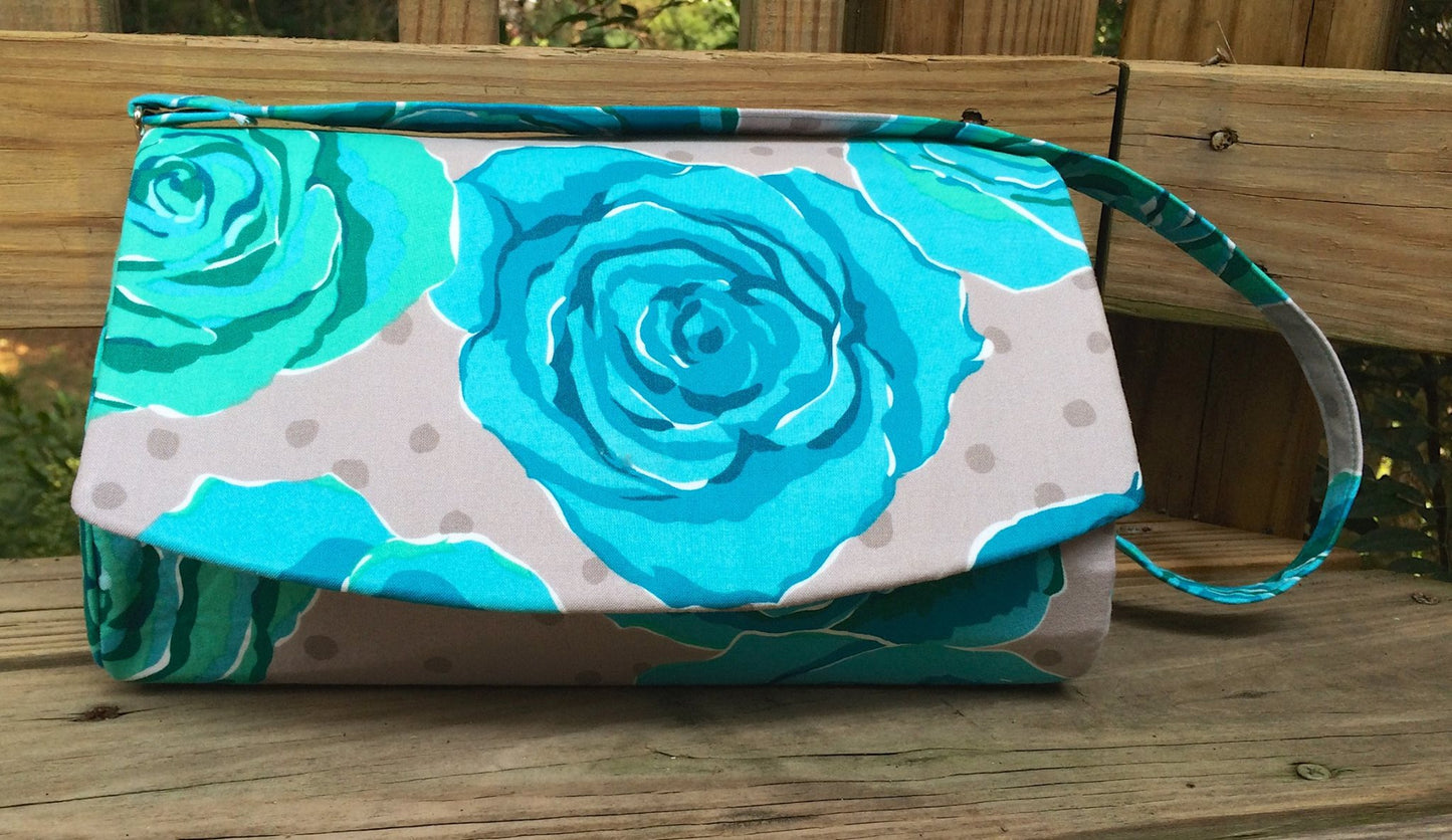 Glenda Convertible Clutch sewing pattern  rose and spotty pattern