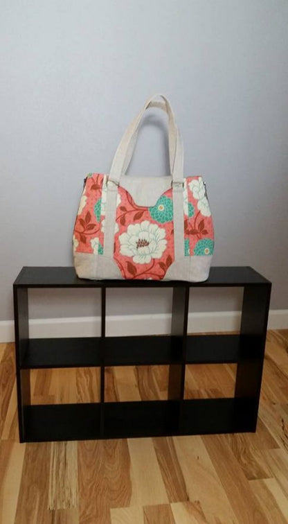 Harriet Expandable Tote Sewing Pattern  front view floral pattern