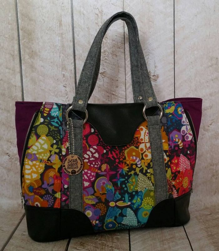 Harriet Expandable Tote Sewing Pattern  made by Melissa Magruder floral fabric