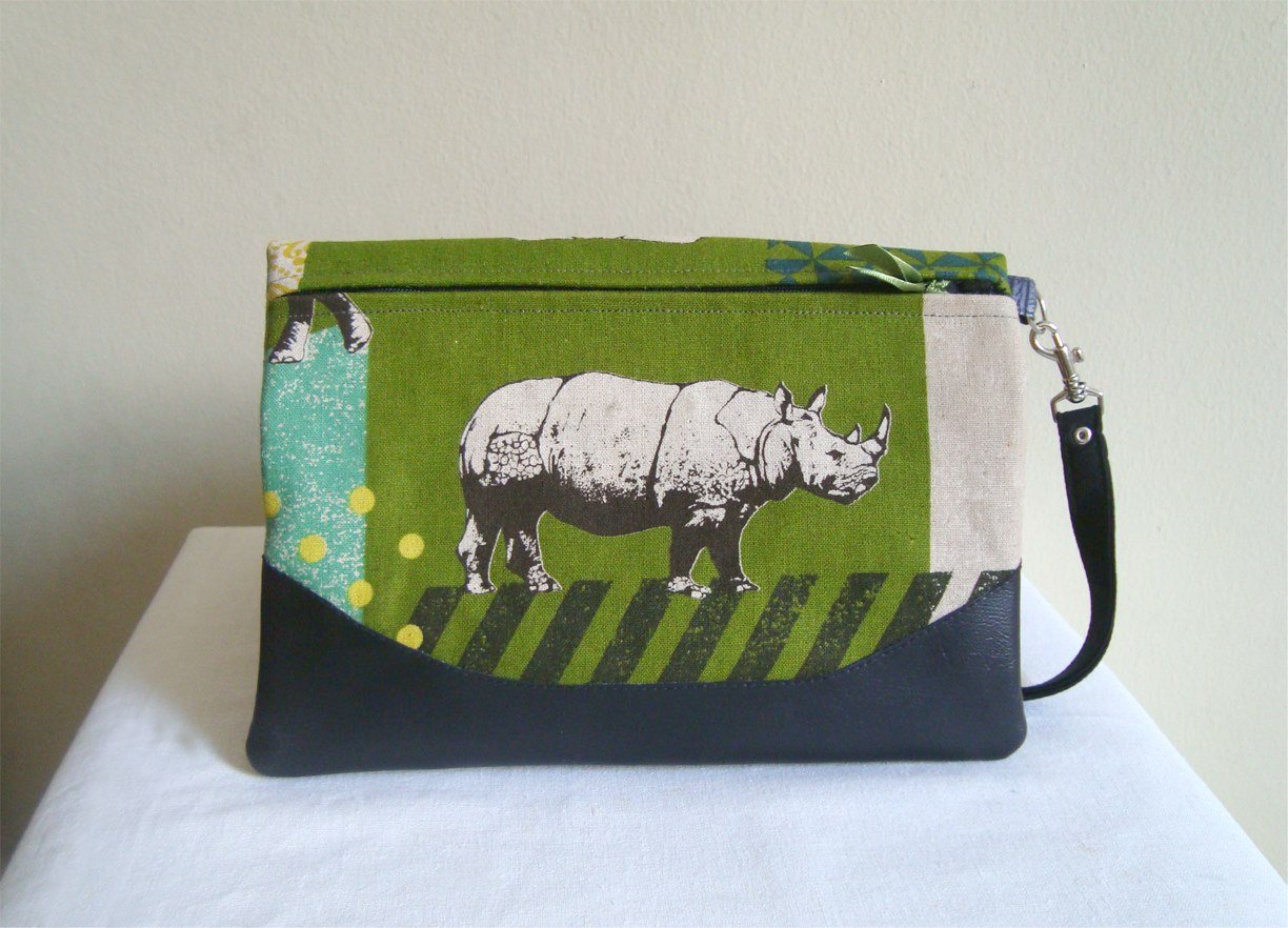 Heidi Foldover Clutch & Wristlet Sewing Pattern  made by Camila Mayumi rhino fabric