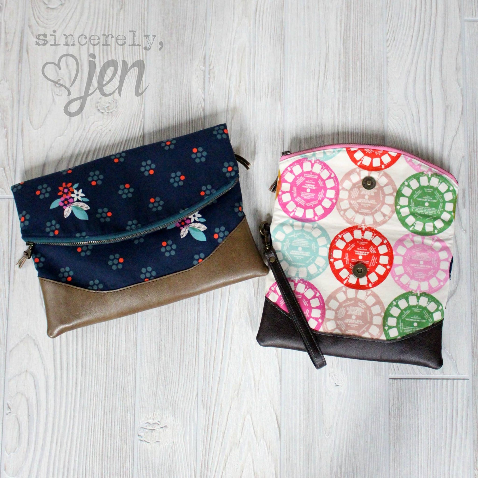 Heidi Foldover Clutch & Wristlet Sewing Pattern  made by Jennifer Greene 2 designs