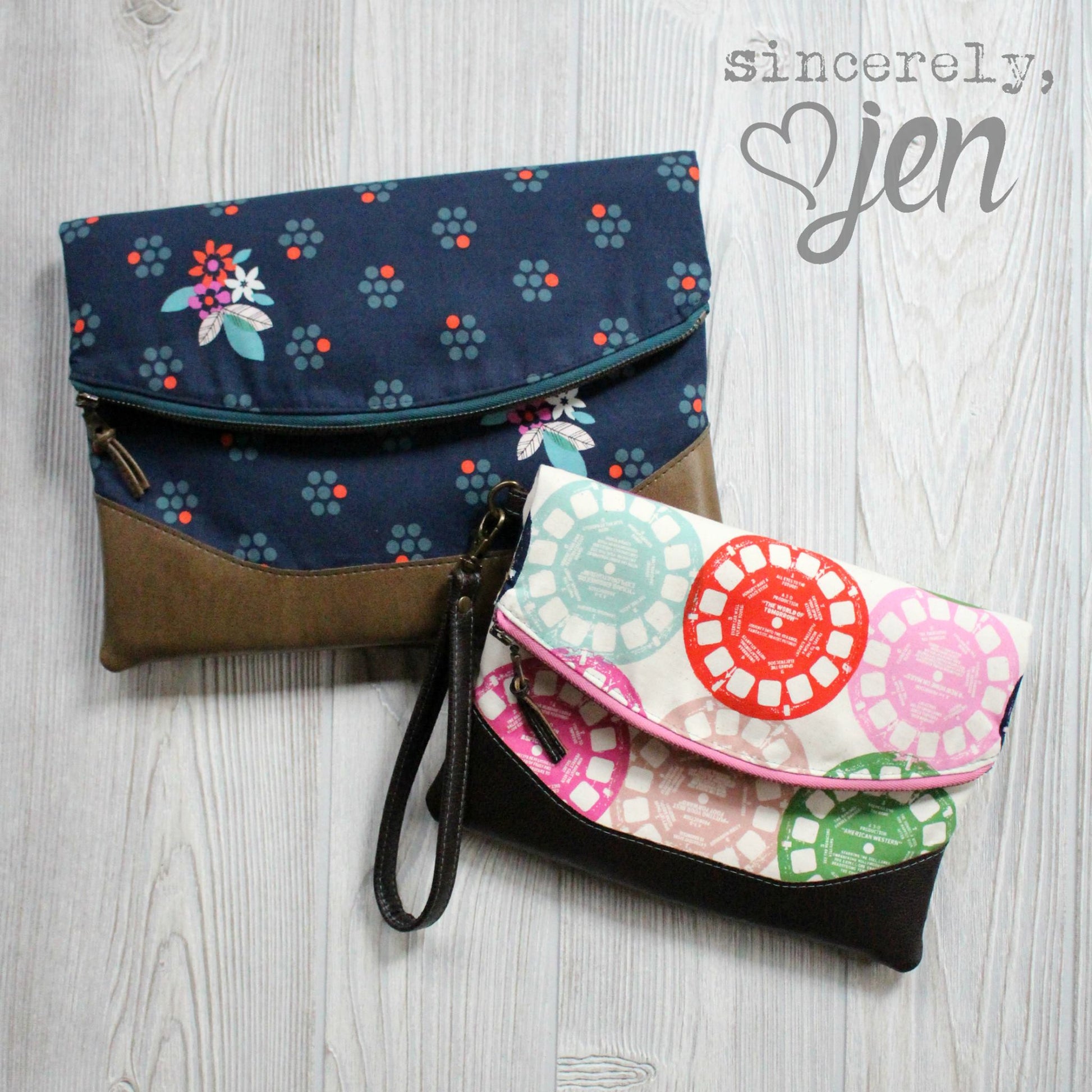 Heidi Foldover Clutch & Wristlet Sewing Pattern  made by Jennifer Greene 2 different sizes