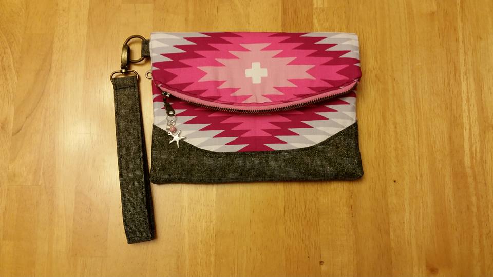 Heidi Foldover Clutch & Wristlet Sewing Pattern  made by Justina McBride with matching wristlet