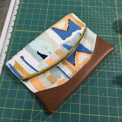 Heidi Foldover Clutch & Wristlet Sewing Pattern  patterned fabric with leather trim 