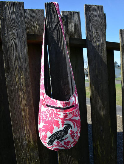 India Hobo Bag sewing pattern bird print fabric