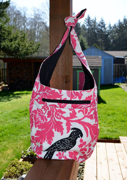 India Hobo Bag sewing pattern bird print fabric front view