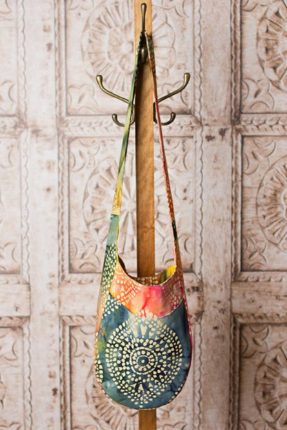 India Hobo Bag sewing pattern colourful fabric hanging up