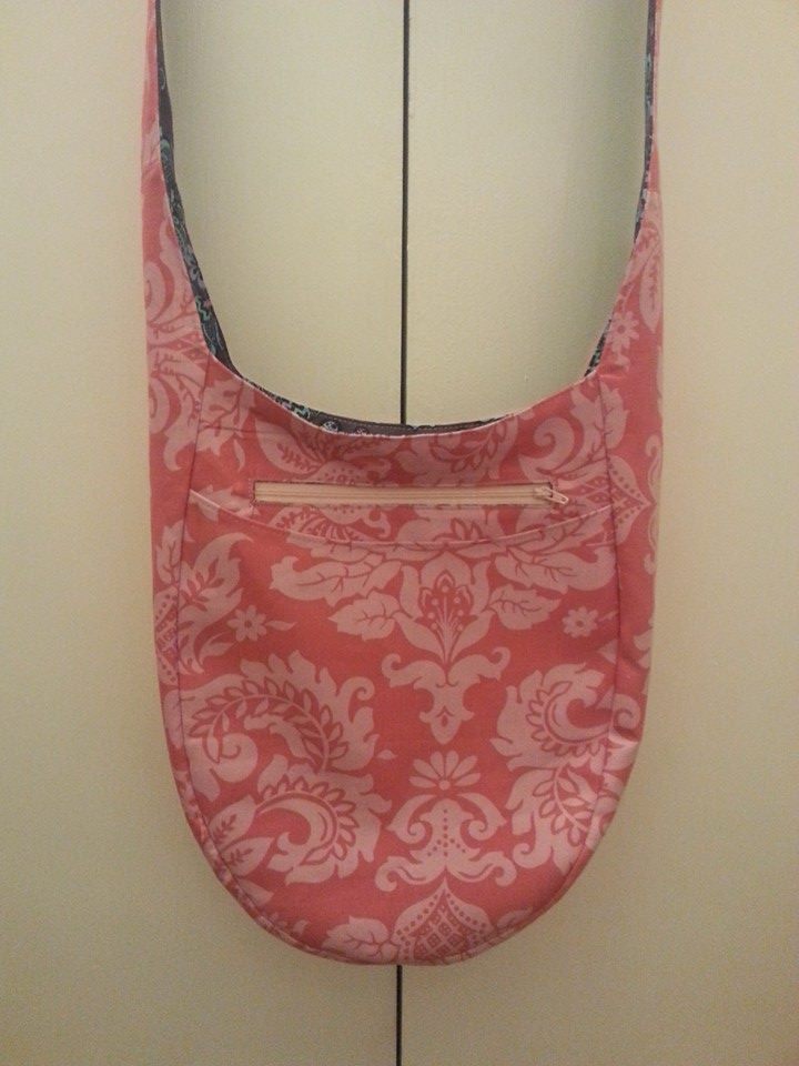 India Hobo Bag sewing pattern pink damask fabric