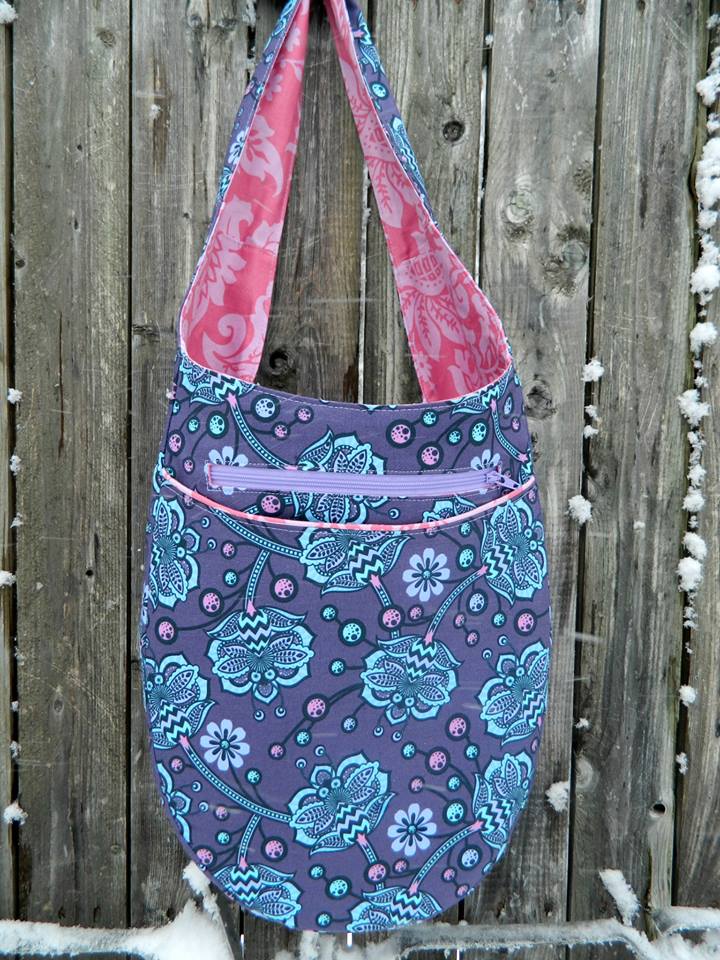 India Hobo Bag sewing pattern purple fabric front view
