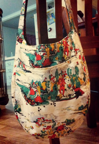 India Hobo Bag sewing pattern retro fabric