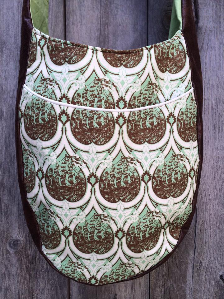 India Hobo Bag sewing pattern sage and brown fabric