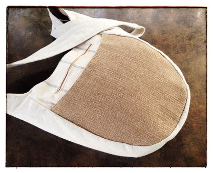 India Hobo Bag sewing pattern stripe and neutral fabric