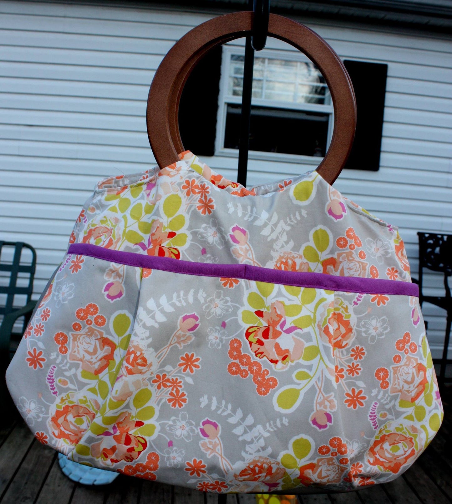 Julie Ring Top Handbag Sewing Pattern made by Jackie Palm wooden handle